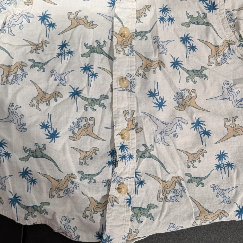 Wrangler Toddler Boy Dinosaur Print Button Down Shirt and Blue Shorts Set 3T